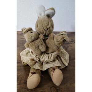 Rare 1983 Charm co. Exclusive Bunny Rabbit Stuffed Vintage With Two Babies Brown